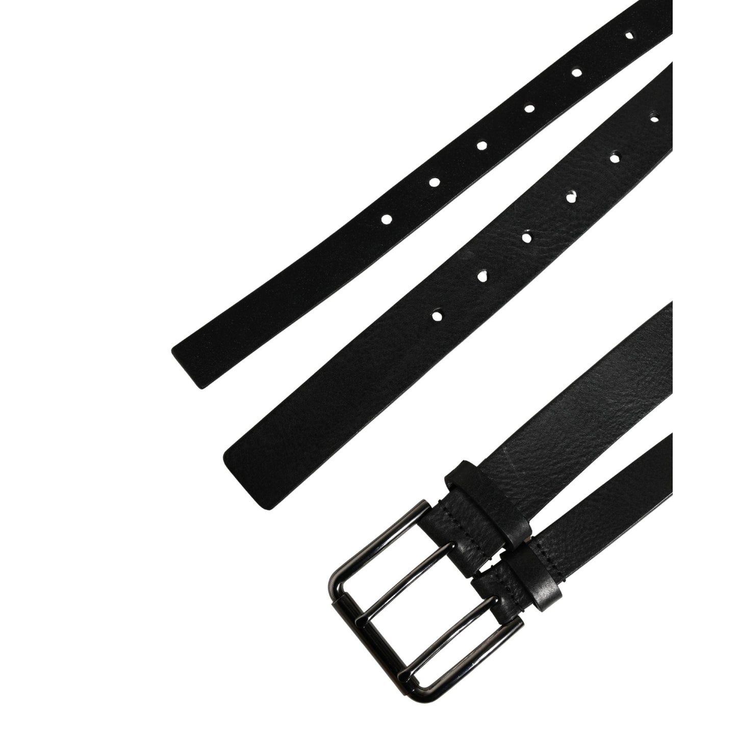 Dolce & Gabbana Black Double Strap Leather Silver Buckle Belt