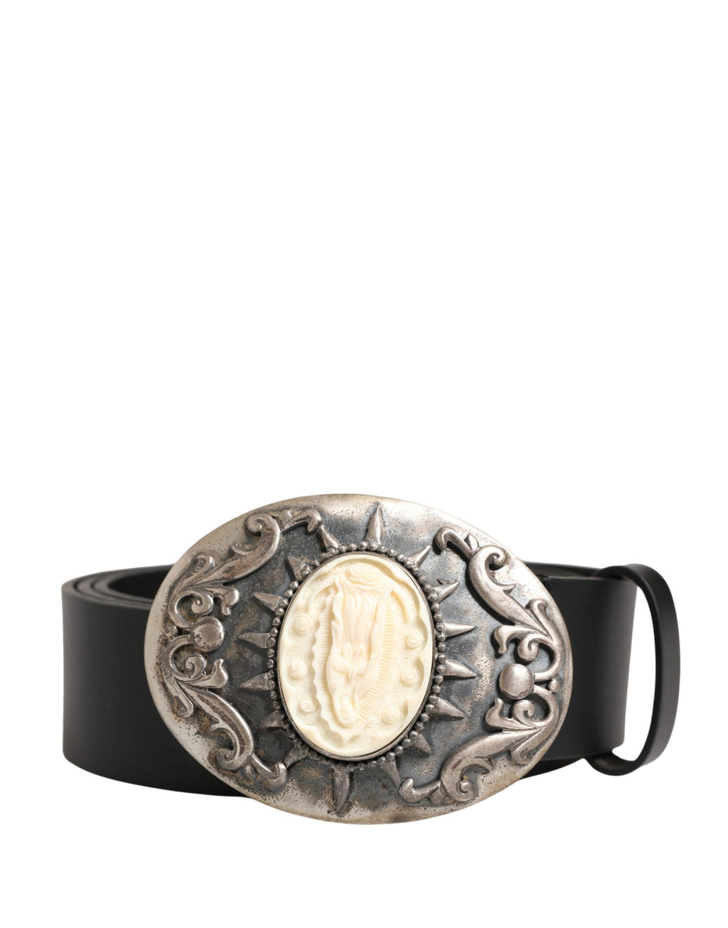 Dolce & Gabbana Black Calf Leather Ornate Metal Buckle Belt - Eljoys Fashion 