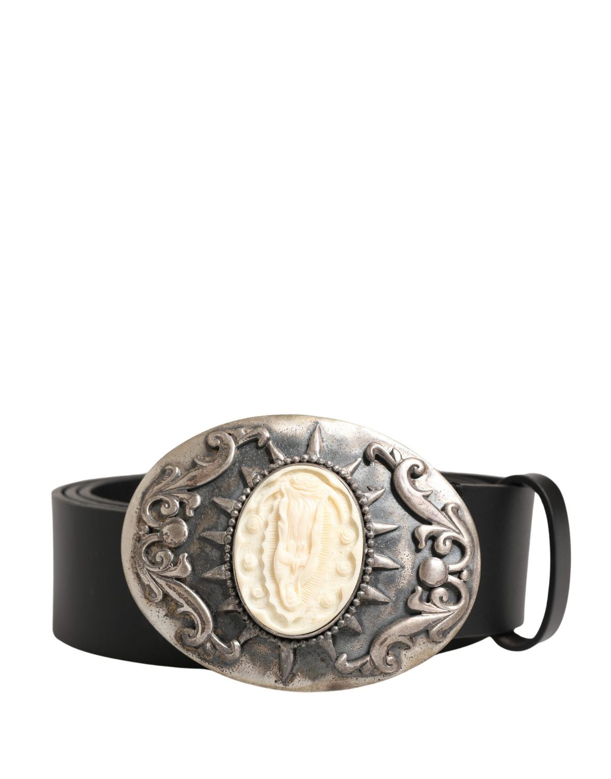 Dolce & Gabbana Black Calf Leather Ornate Metal Buckle Belt - Eljoys Fashion 