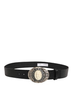 Dolce & Gabbana Black Calf Leather Ornate Metal Buckle Belt - Eljoys Fashion 
