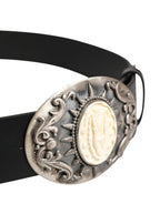 Dolce & Gabbana Black Calf Leather Ornate Metal Buckle Belt - Eljoys Fashion 