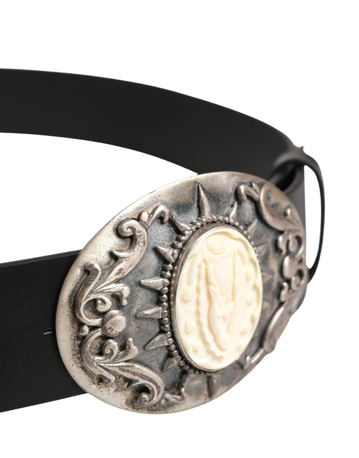 Dolce & Gabbana Black Calf Leather Ornate Metal Buckle Belt - Eljoys Fashion 