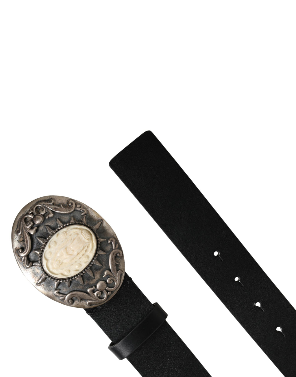 Dolce & Gabbana Black Calf Leather Ornate Metal Buckle Belt - Eljoys Fashion 