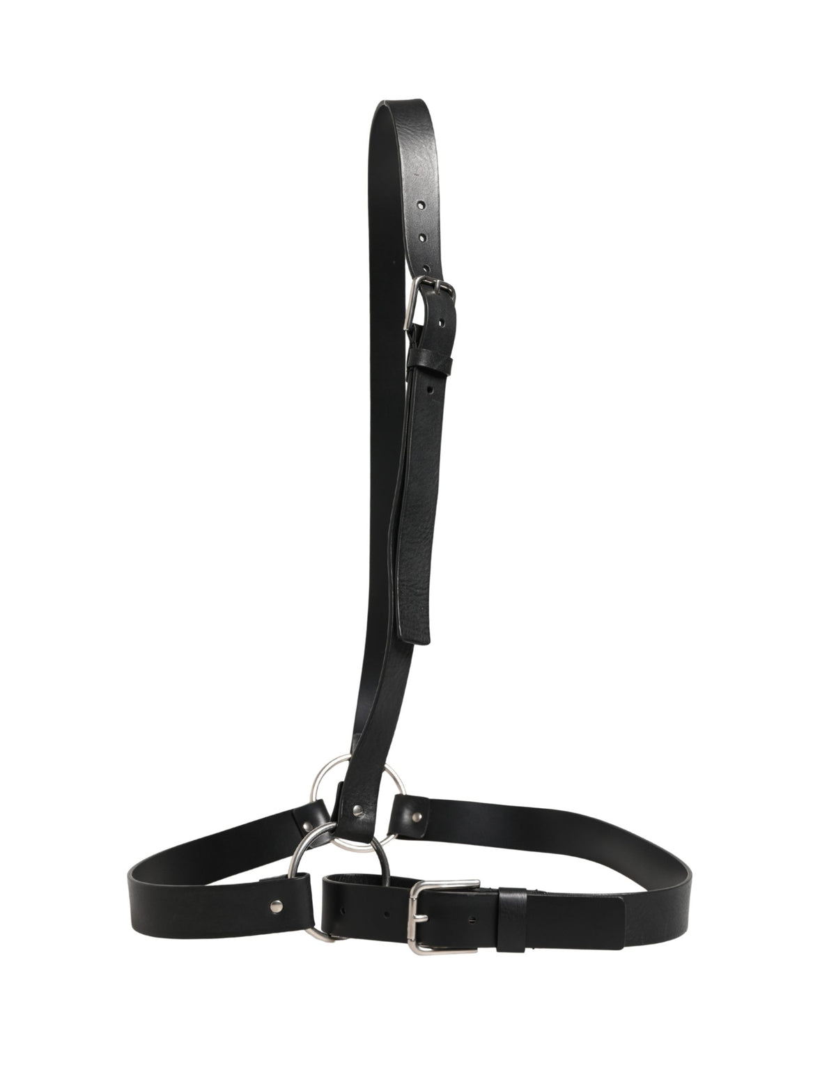 Dolce & Gabbana Black Double Strap Leather Silver Buckle Belt - Eljoys Fashion 