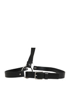 Dolce & Gabbana Black Double Strap Leather Silver Buckle Belt - Eljoys Fashion 