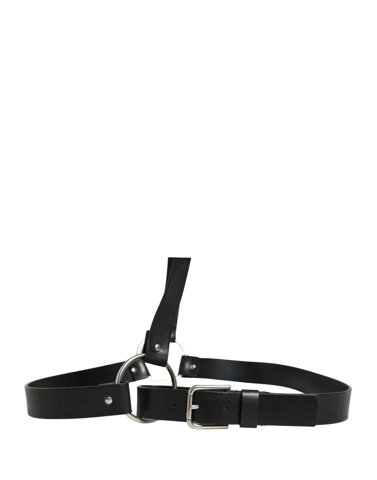 Dolce & Gabbana Black Double Strap Leather Silver Buckle Belt - Eljoys Fashion 
