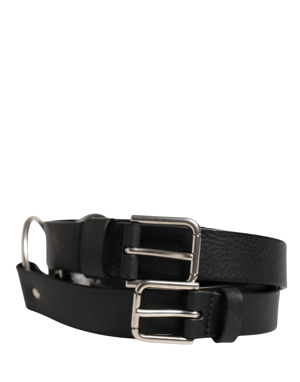 Dolce & Gabbana Black Double Strap Leather Silver Buckle Belt - Eljoys Fashion 