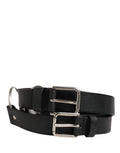 Dolce & Gabbana Black Double Strap Leather Silver Buckle Belt - Eljoys Fashion 