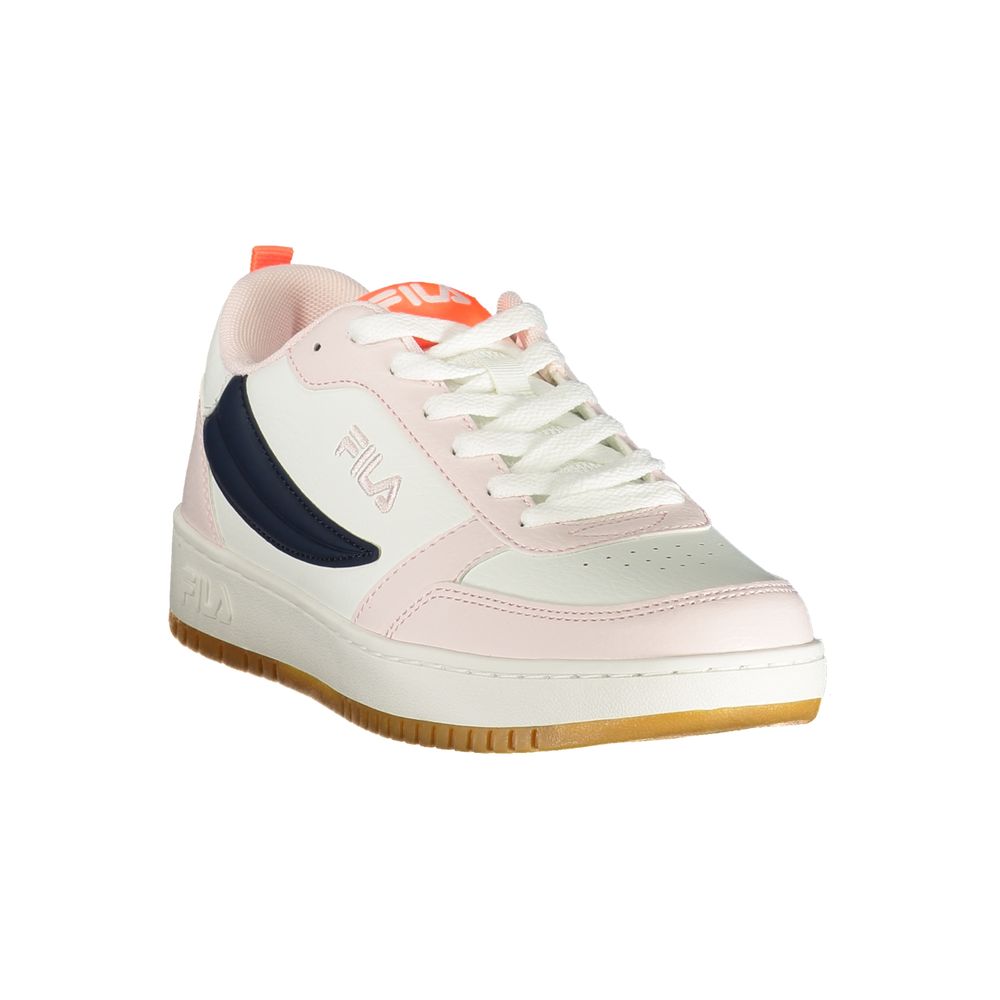 Pink Fila polyester women’s sneaker with white sole and stylish design, suitable for casual and athletic wear.