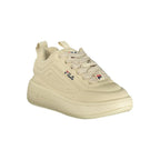 Fila beige polyester women's sneaker with white sole and lace-up design, stylish and comfortable athletic footwear.
