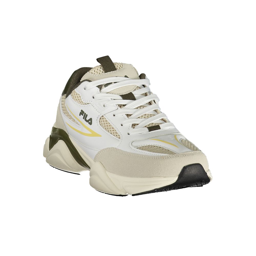 White Fila polyester men's sneaker with sporty design and cushioned sole, ideal for casual and athletic wear.