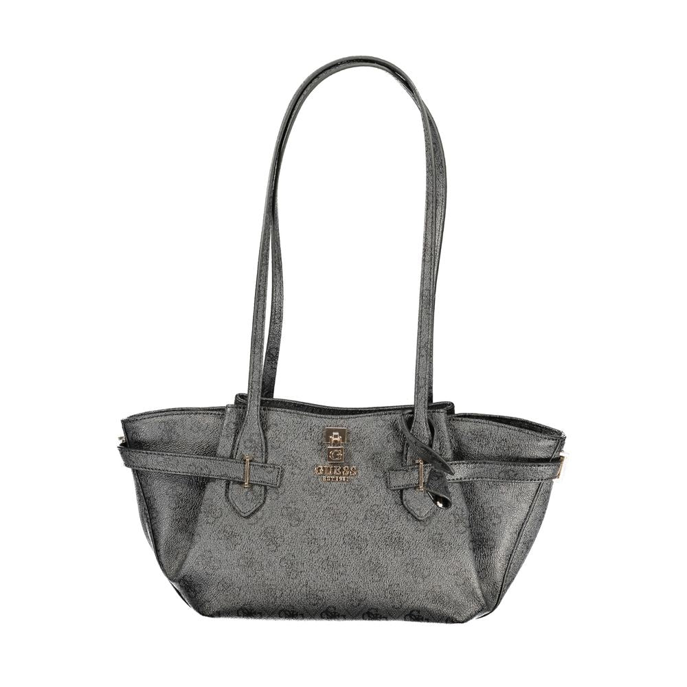 Guess Jeans black polyurethane women's handbag with sleek design and silver hardware, stylish accessory for everyday use.