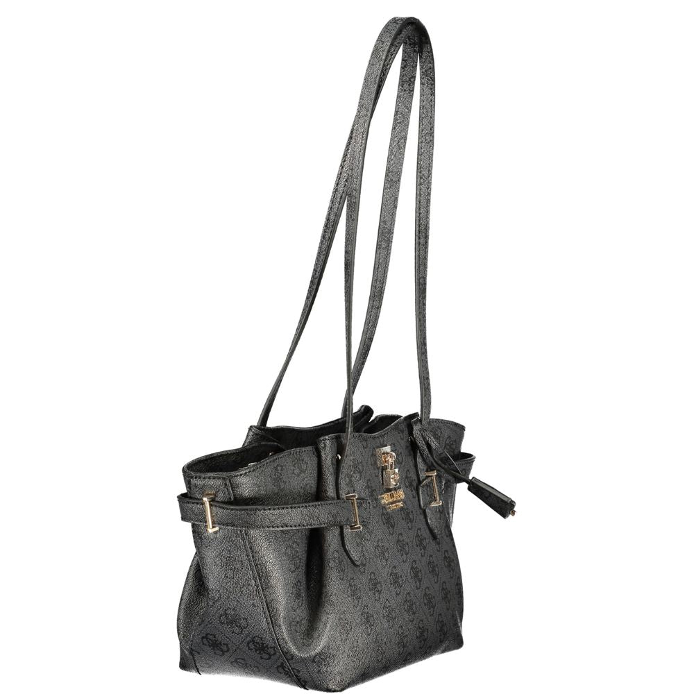 Guess Jeans black polyurethane women's handbag with sleek design and top handles, stylish accessory for casual or formal outfits.
