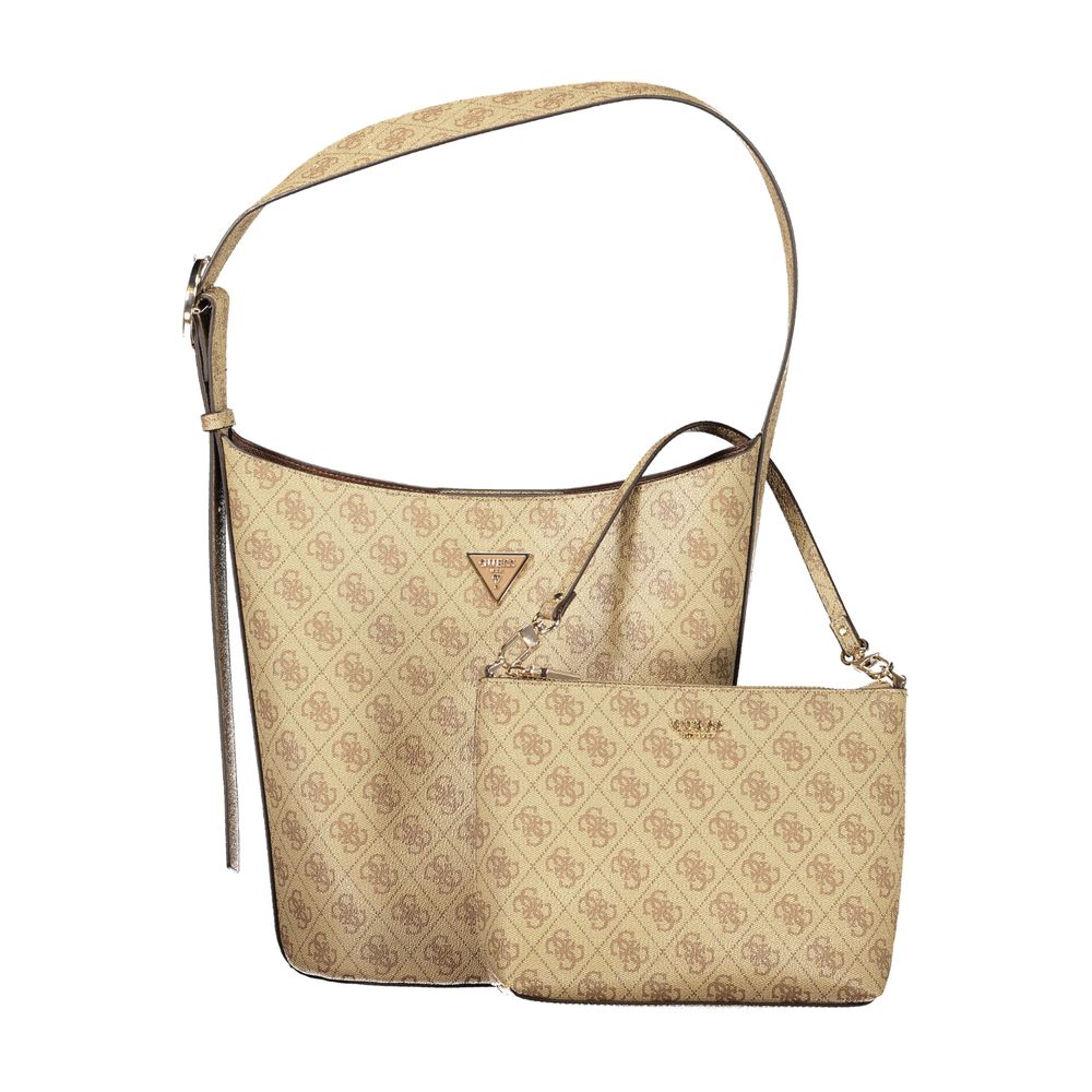 Guess Jeans beige polyurethane women's handbag with sleek design and top handles, perfect for casual and stylish outfits.