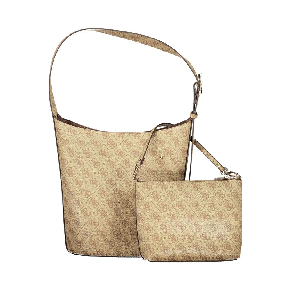 Guess Jeans beige polyurethane women's handbag with structured design and top handle, stylish and versatile accessory.