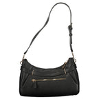 Black Guess Jeans polyurethane women's handbag with sleek design and top handle, featuring subtle branding details.