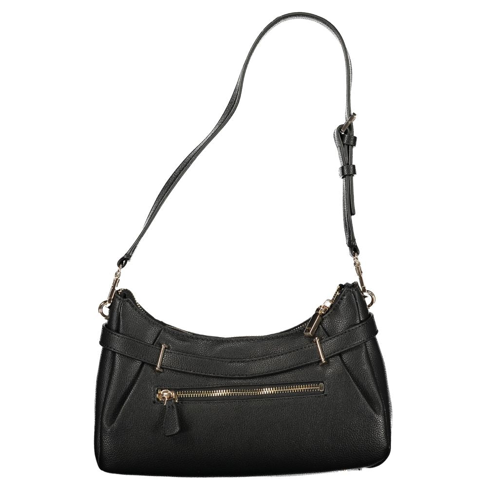 Black Guess Jeans polyurethane women's handbag with sleek design and top handle, featuring subtle branding details.