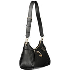 Black Guess Jeans polyurethane women's handbag with sleek design and top handle, featuring modern style and subtle branding.