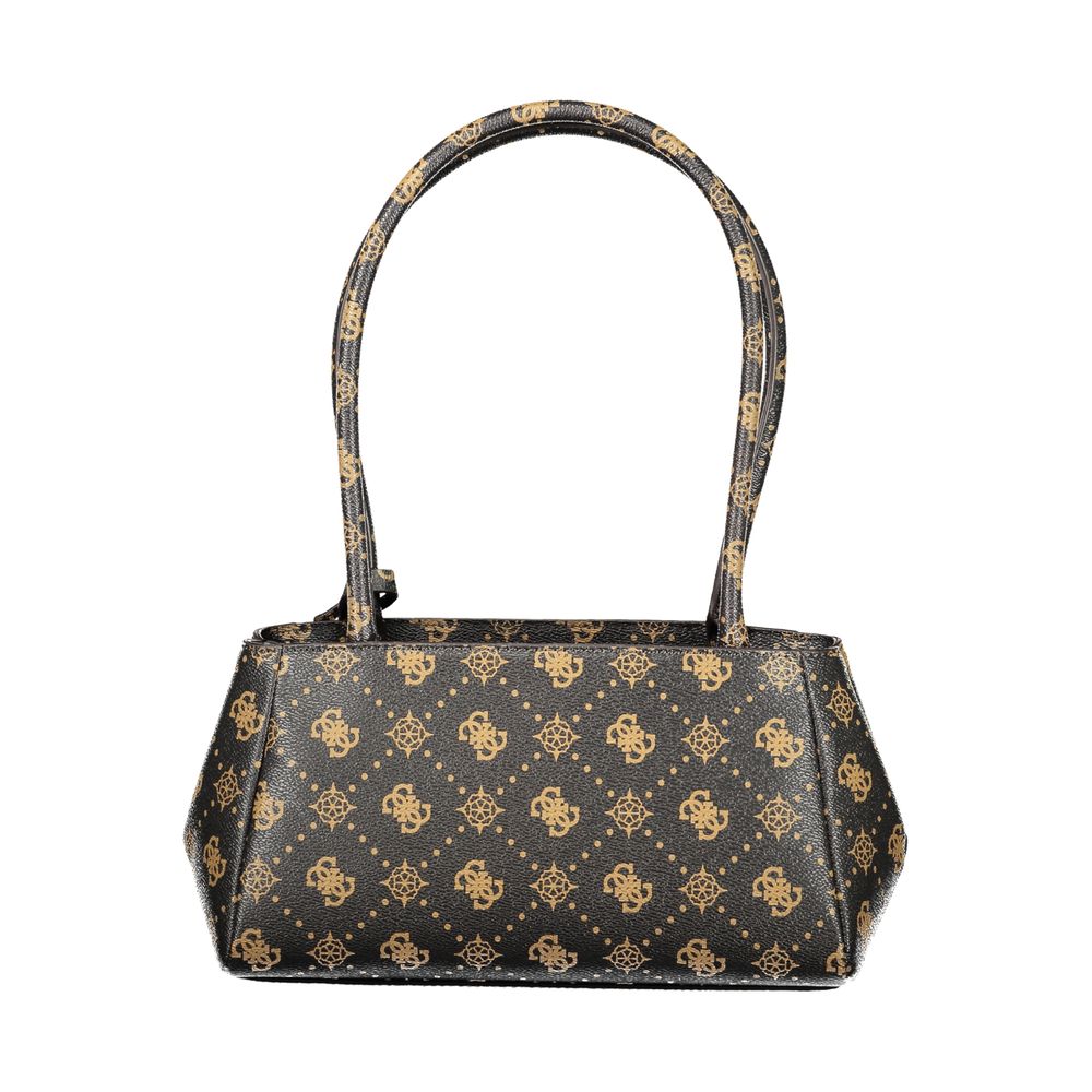 Guess Jeans women's brown leather-like handbag with a sleek design, featuring a structured shape and silver hardware accents.