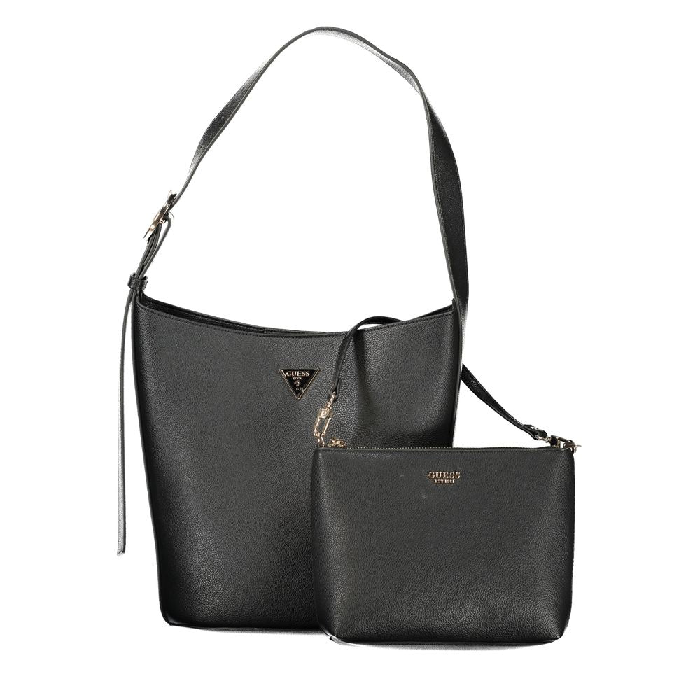 Black Guess Jeans polyurethane women's handbag with sleek design and subtle branding, featuring a structured shape and top handle.