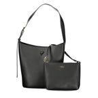 Black Guess Jeans polyurethane women's handbag with sleek design and subtle branding, featuring a structured shape and top handle.