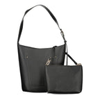 Black Guess Jeans polyurethane women's handbag with sleek design and gold-tone hardware, featuring a top handle and spacious interior.