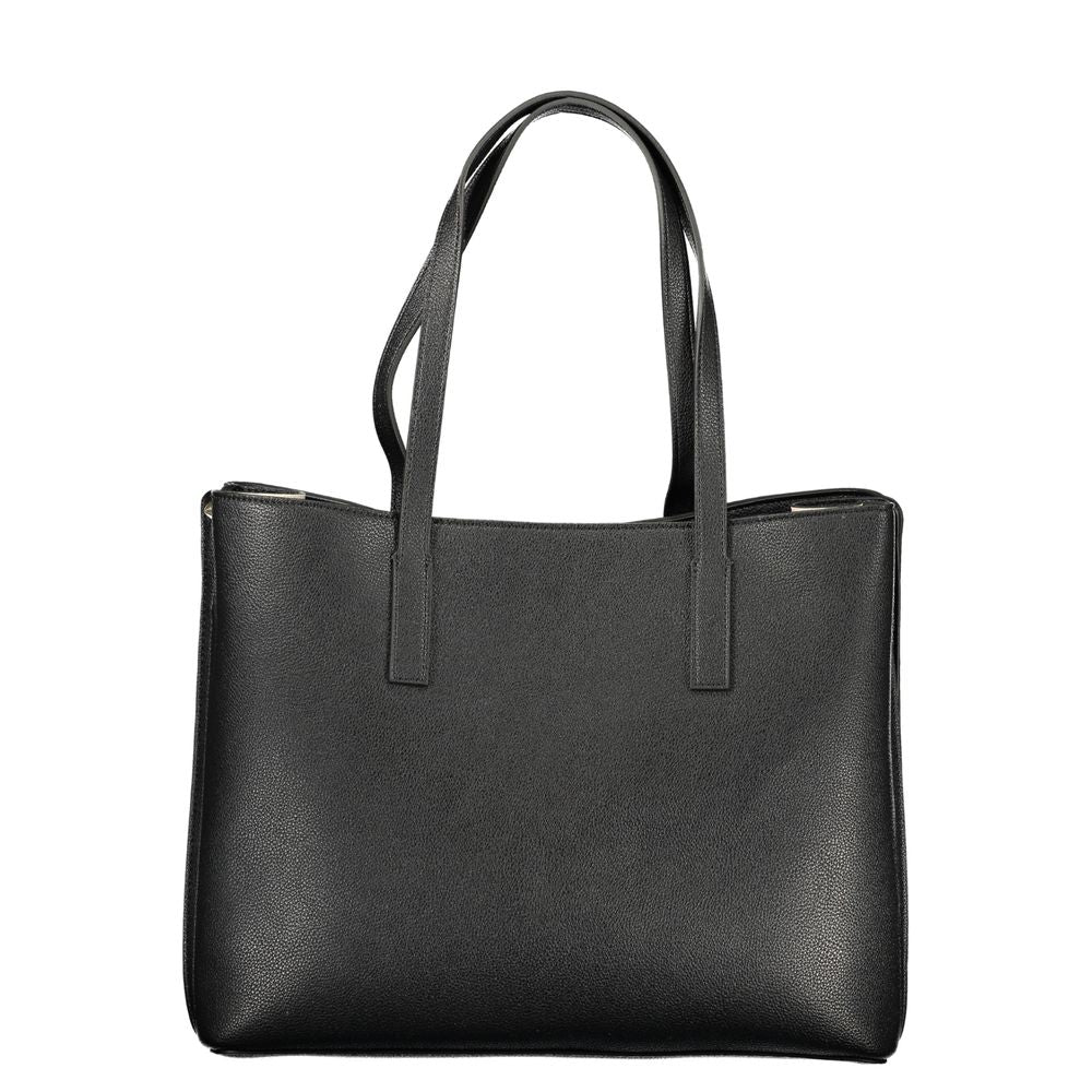 Black Guess Jeans women's polyurethane handbag with sleek design and silver hardware, showcasing a stylish and versatile accessory.