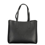 Black Guess Jeans women's polyurethane handbag with sleek design and silver hardware, showcasing a stylish and versatile accessory.