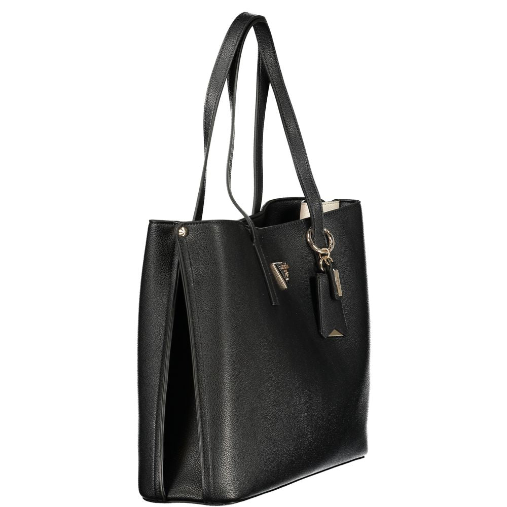 Guess Jeans black polyurethane women's handbag with sleek design and gold-tone hardware, featuring top handles and a zip closure.