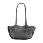Black Guess Jeans polyurethane women's handbag with sleek design and top handles, featuring the brand logo and stylish finish.