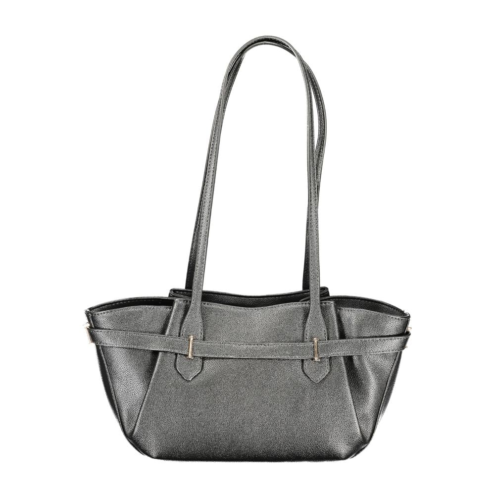 Black Guess Jeans polyurethane women's handbag with sleek design and gold-tone hardware, featuring a top handle and zip closure.