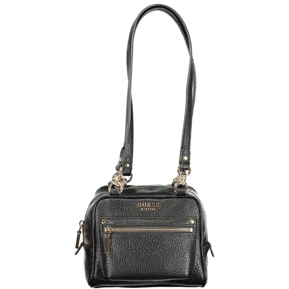Black Guess Jeans polyurethane women's handbag with sleek design and gold-tone hardware, showcasing a stylish accessory for everyday use.