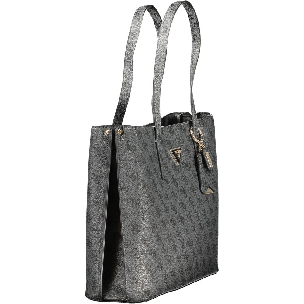 Guess Jeans Nero Poliuretano women's handbag, black leather-look purse with silver hardware and top handle, stylish accessory.