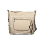 Beige Guess Jeans women's polyurethane handbag with gold accents, stylish and spacious for everyday use.