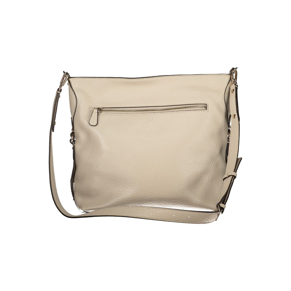 Beige Guess Jeans women's polyurethane handbag with sleek design and top handle, ideal for casual or chic outfits.