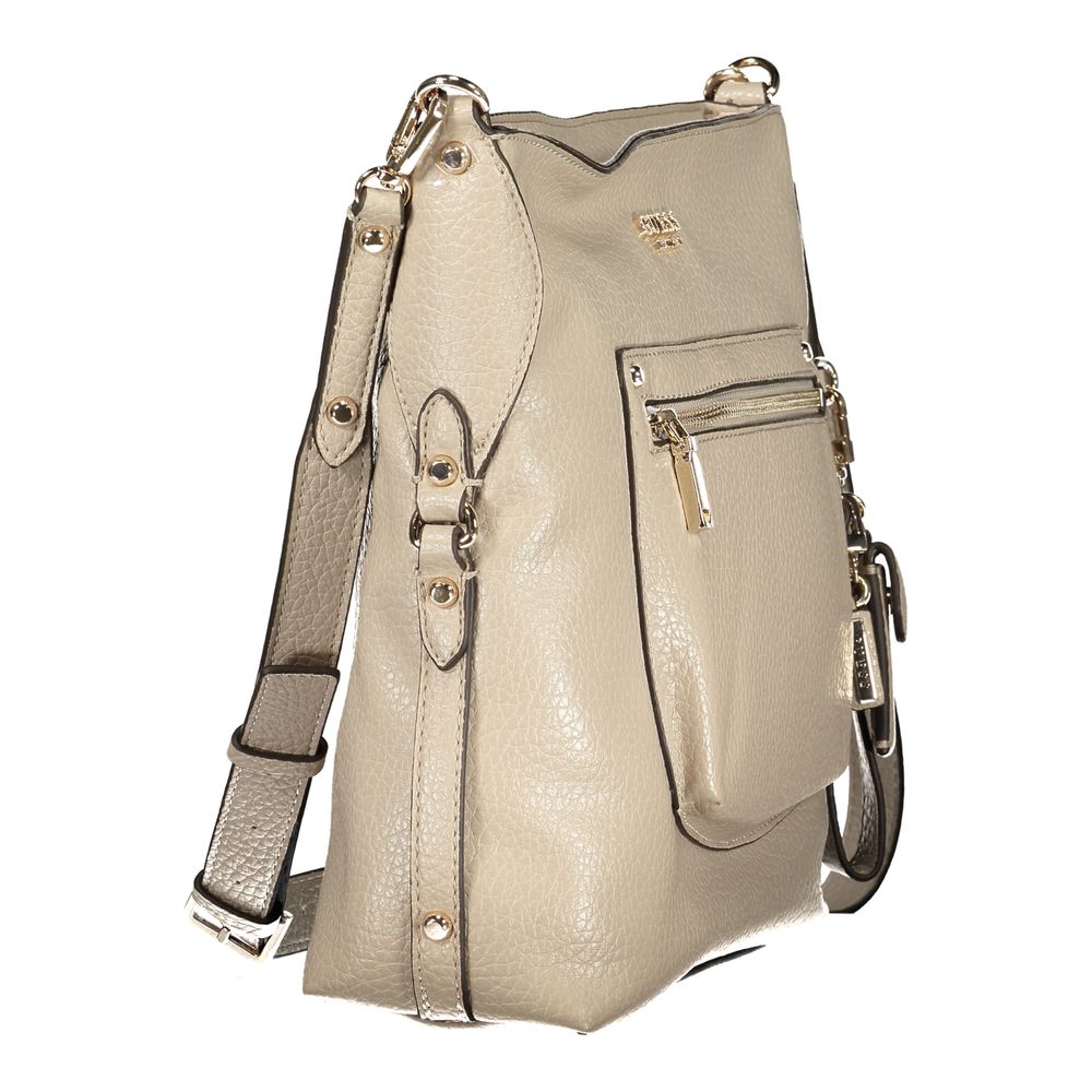 Beige Guess Jeans women's handbag made of polyurethane, featuring a sleek design and silver-tone hardware.
