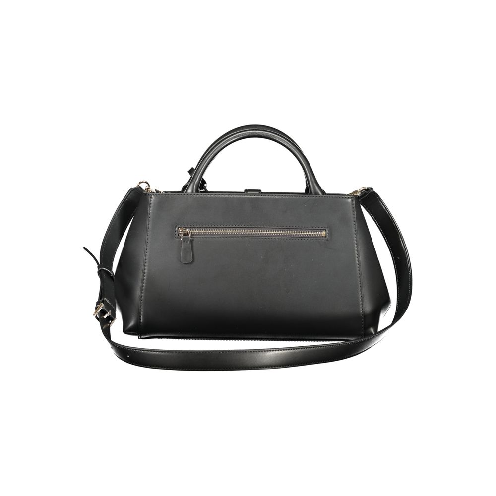 Black Guess Jeans polyurethane women's handbag with sleek design and top handle, featuring subtle branding and a modern, stylish look.