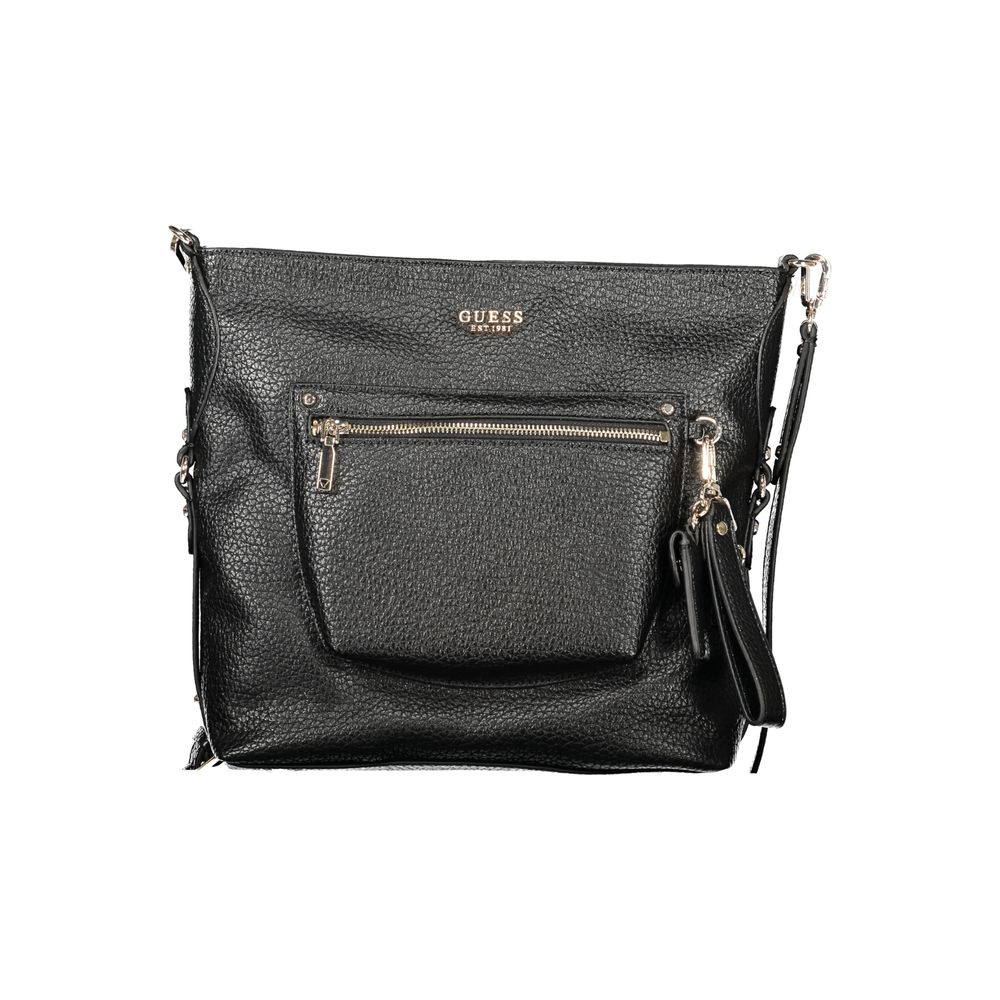 Black Guess Jeans women's handbag made of polyurethane with sleek design and silver hardware, perfect for everyday use.