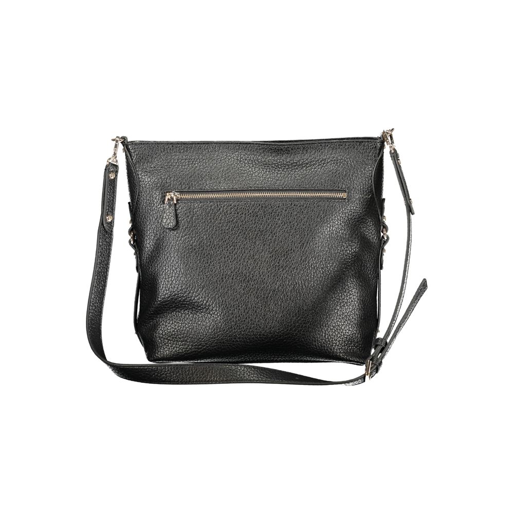 Black Guess Jeans women's handbag made of polyurethane, featuring a stylish design with a top handle and subtle branding details.