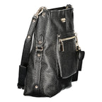 Black Guess Jeans polyurethane women's handbag with sleek design and top handles, perfect for casual or chic outfits.