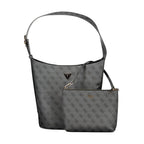 Black Guess Jeans polyurethane women's handbag with sleek design and gold-tone hardware, featuring a top handle and zip closure.