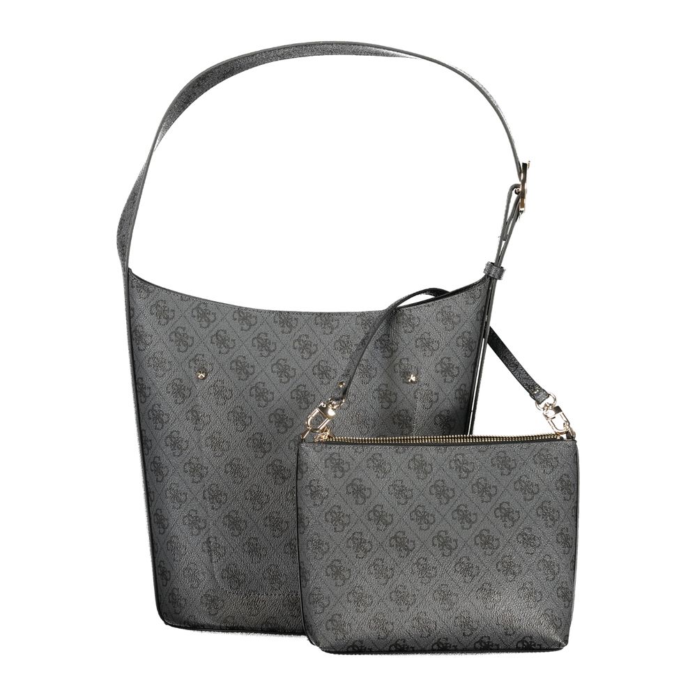 Black Guess Jeans polyurethane women’s handbag with sleek design and top handles, stylish accessory for everyday use.