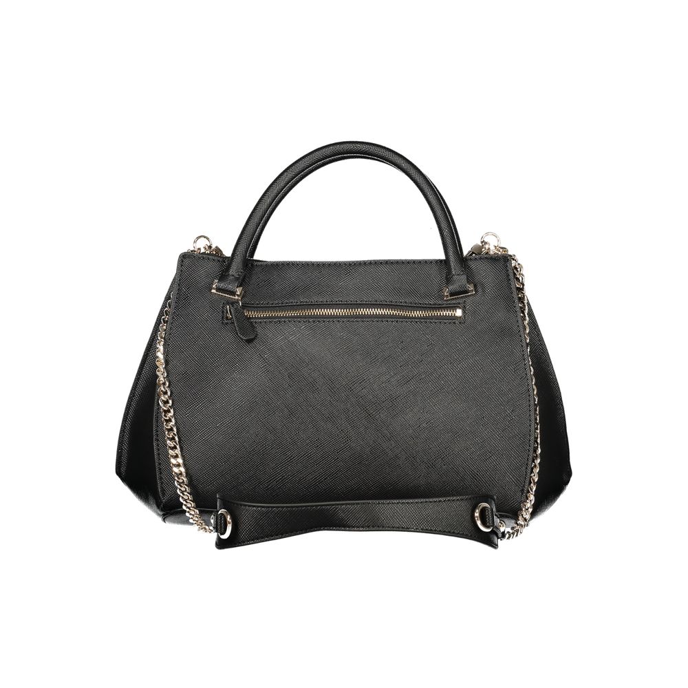 Black Guess Jeans polyurethane women's handbag with sleek design and top handle, featuring modern style and textured finish.
