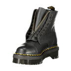 Black leather Dr. Martens unisex ankle boot with classic lace-up design and sturdy sole, stylish and durable footwear.