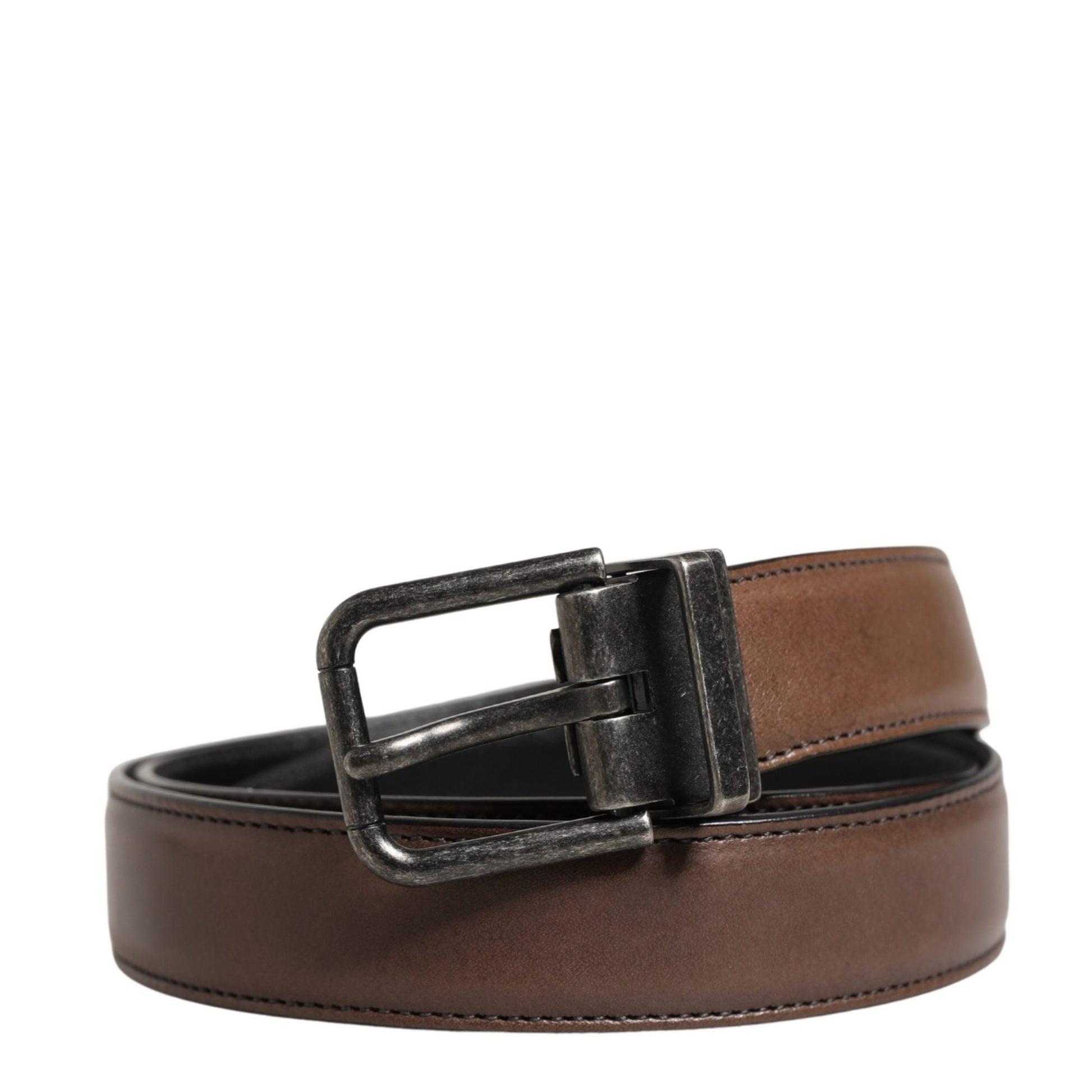 Dolce & Gabbana Men Brown Classic Leather Metal Buckle Belt