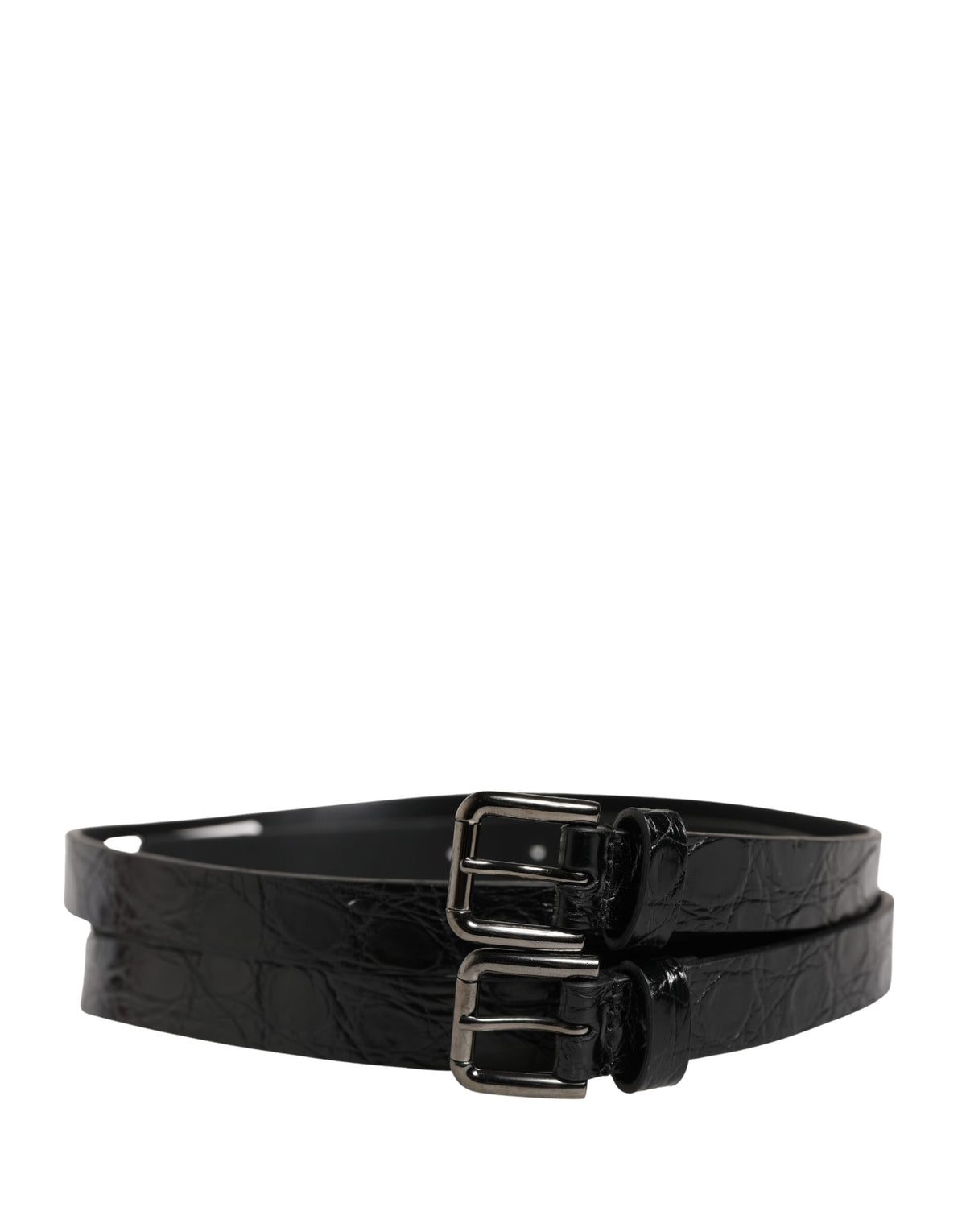 Dolce & Gabbana Black Double Strap Leather Silver Buckle Belt - Eljoys Fashion 