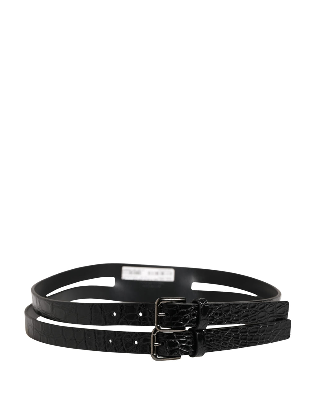 Dolce & Gabbana Black Double Strap Leather Silver Buckle Belt - Eljoys Fashion 