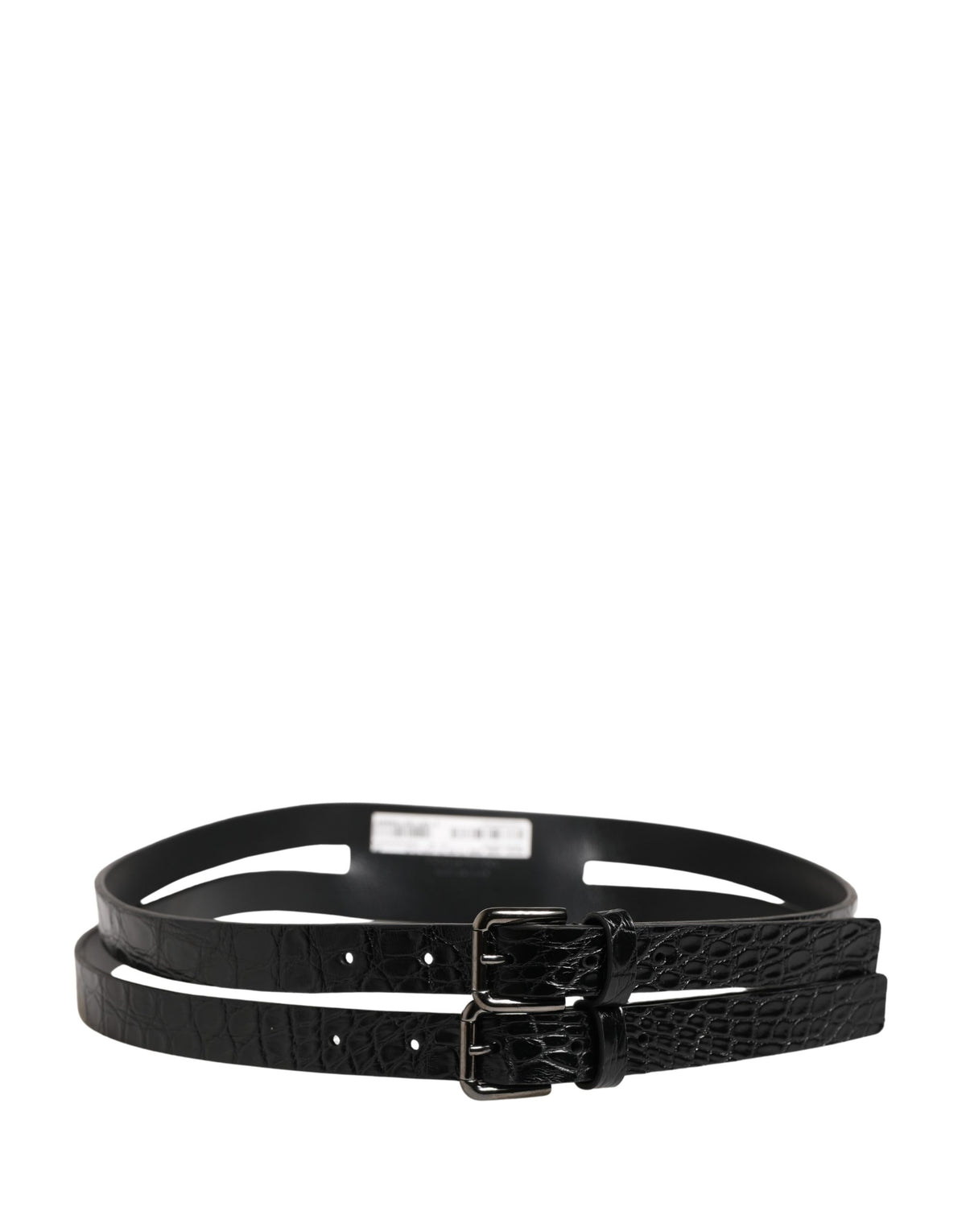 Dolce & Gabbana Black Double Strap Leather Silver Buckle Belt - Eljoys Fashion 