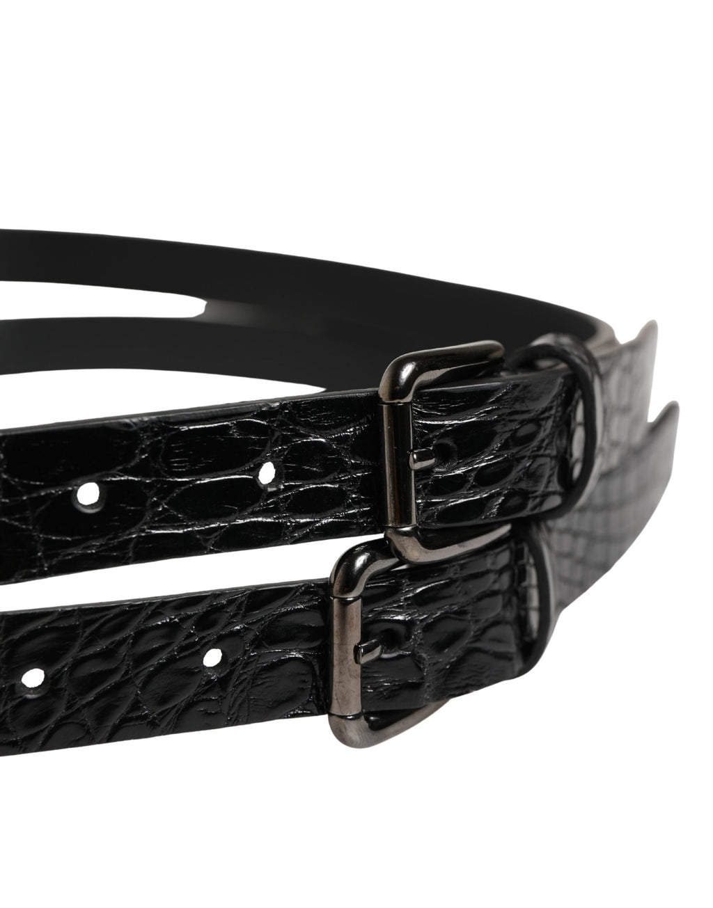 Dolce & Gabbana Black Double Strap Leather Silver Buckle Belt - Eljoys Fashion 