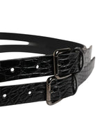 Dolce & Gabbana Black Double Strap Leather Silver Buckle Belt - Eljoys Fashion 